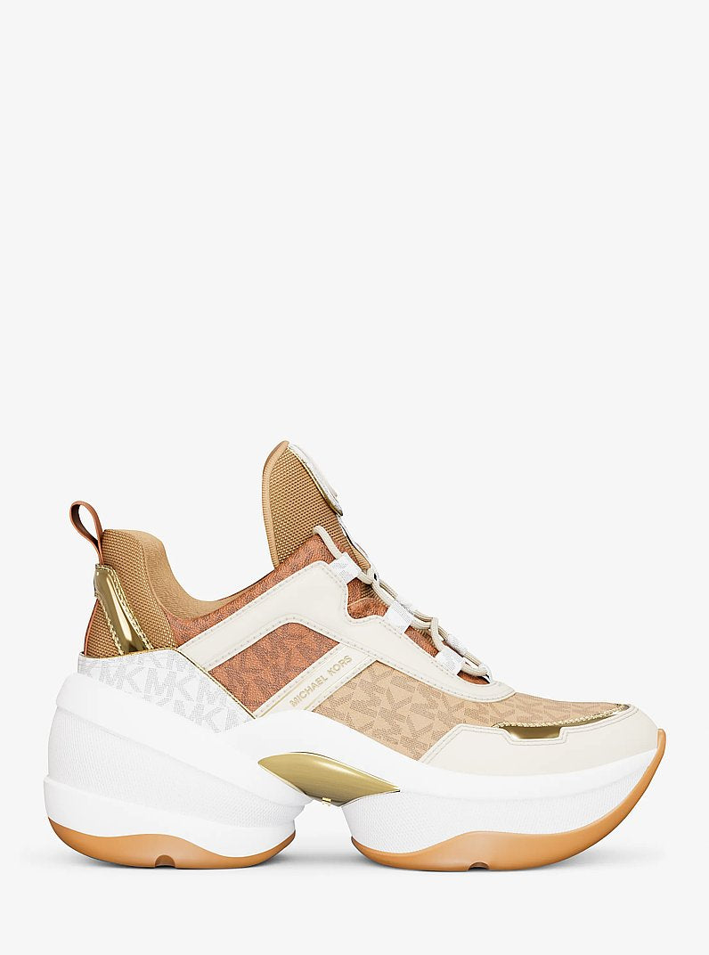 Michael Kors Olympia Mixed-Media Trainer CREAM MULTI