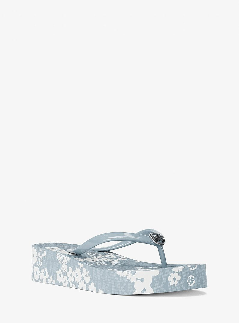 Michael Kors Bedford Printed Signature Logo Flip Flop PALE OCEAN