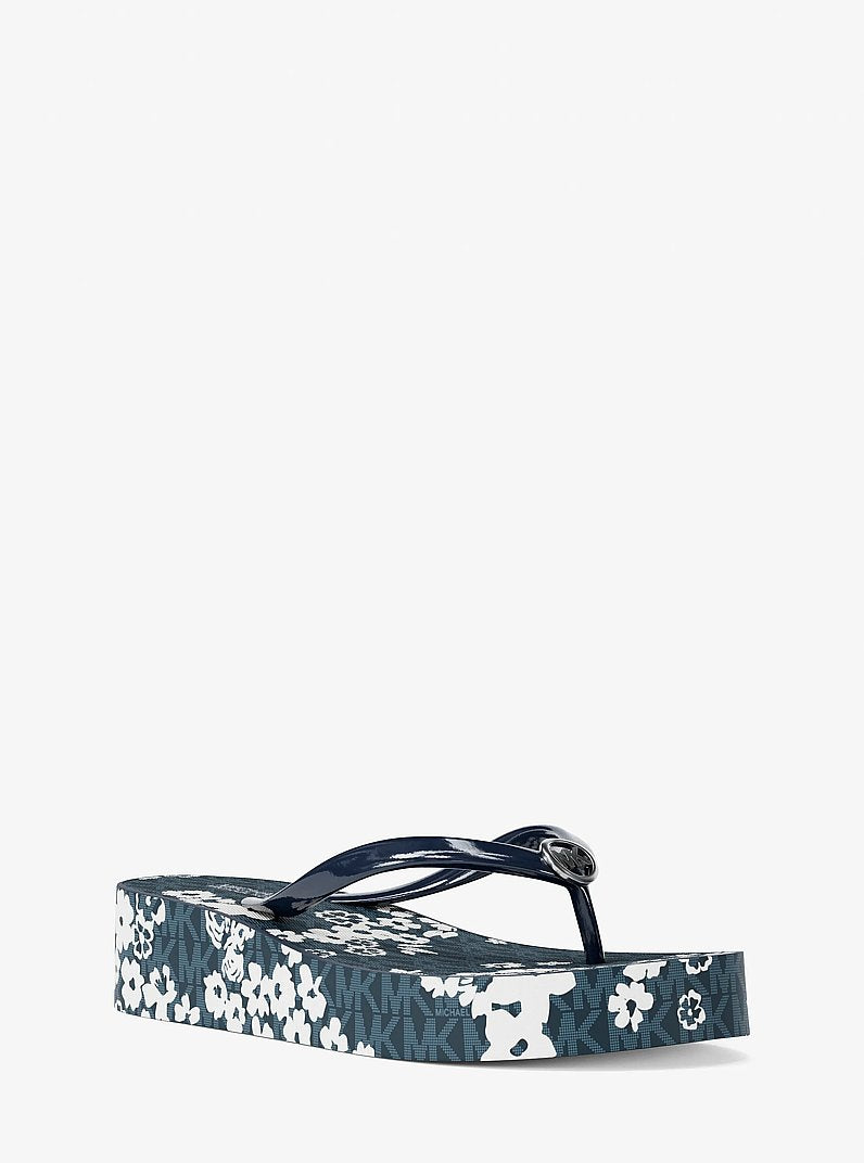 Michael Kors Bedford Printed Signature Logo Flip Flop NAVY
