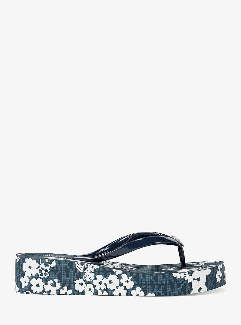 Michael Kors Bedford Printed Signature Logo Flip Flop NAVY