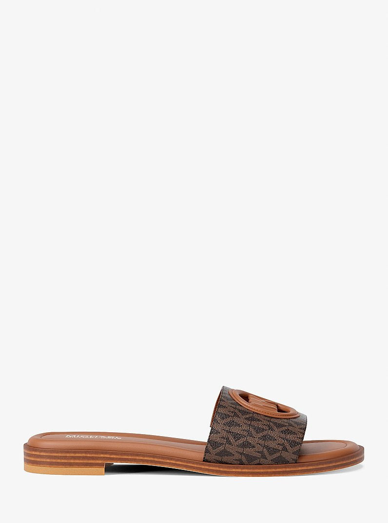 Michael Kors Carissa Signature Logo Slide Sandal BROWN MULTI