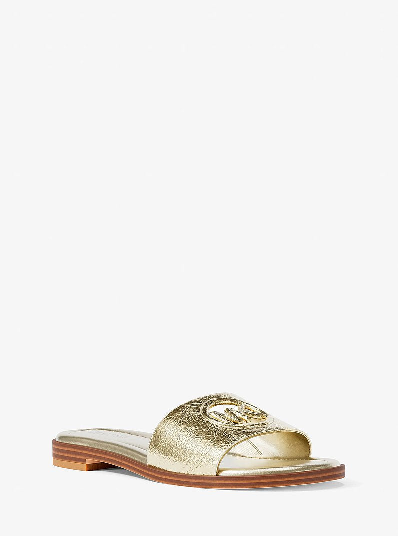 Michael Kors Carissa Crackled Metallic Slide Sandal PALE GOLD