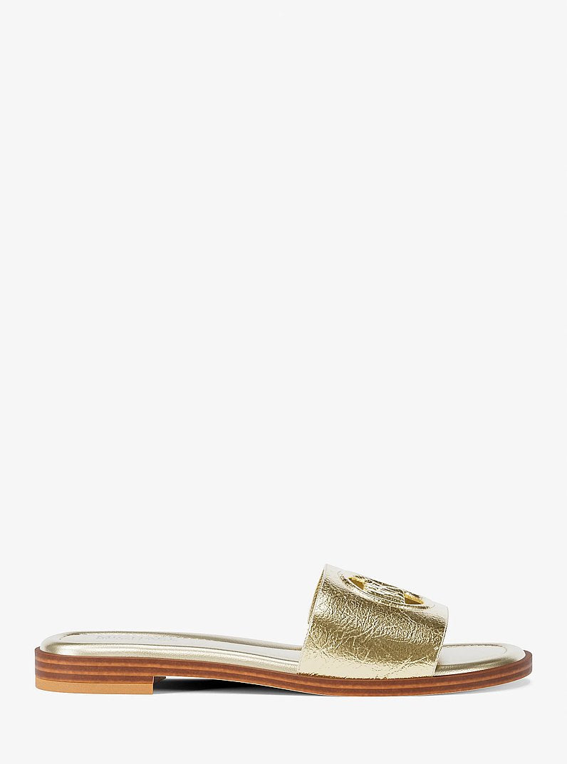 Michael Kors Carissa Crackled Metallic Slide Sandal PALE GOLD
