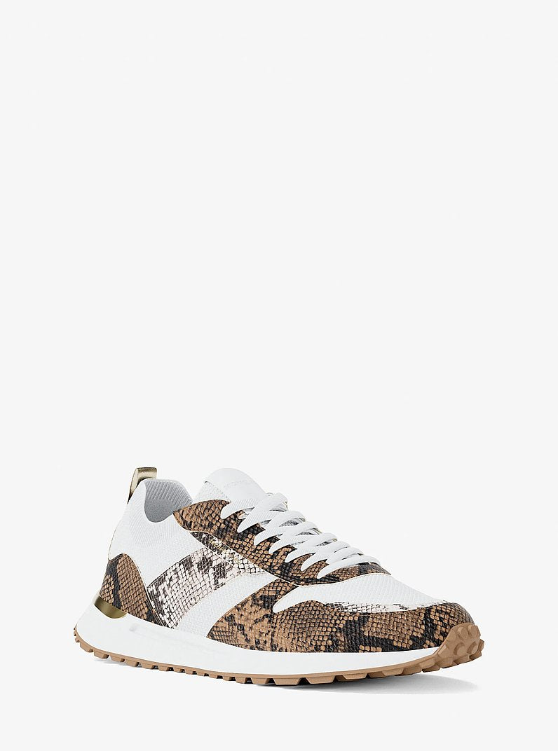 Michael Kors Jesse Stretch Knit and Snake Embossed Trainer