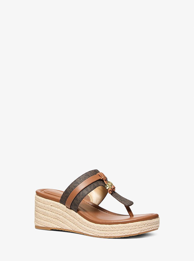 Michael Kors Zoe Signature Logo Wedge Sandal BROWN
