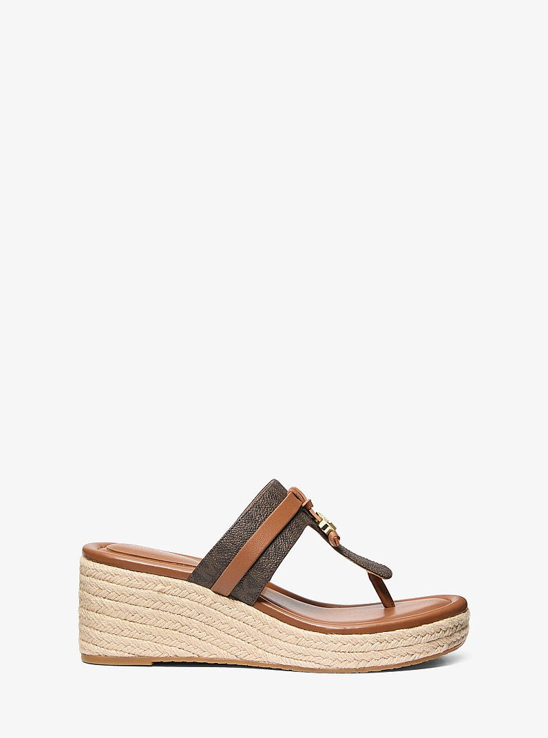 Michael Kors Zoe Signature Logo Wedge Sandal BROWN