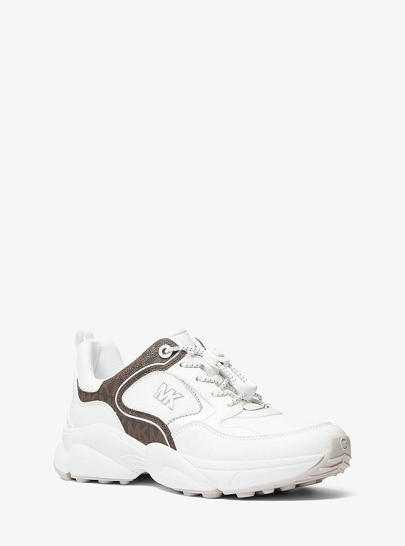 Michael Kors Jett Mixed-Media Trainer OP WHT/BROWN
