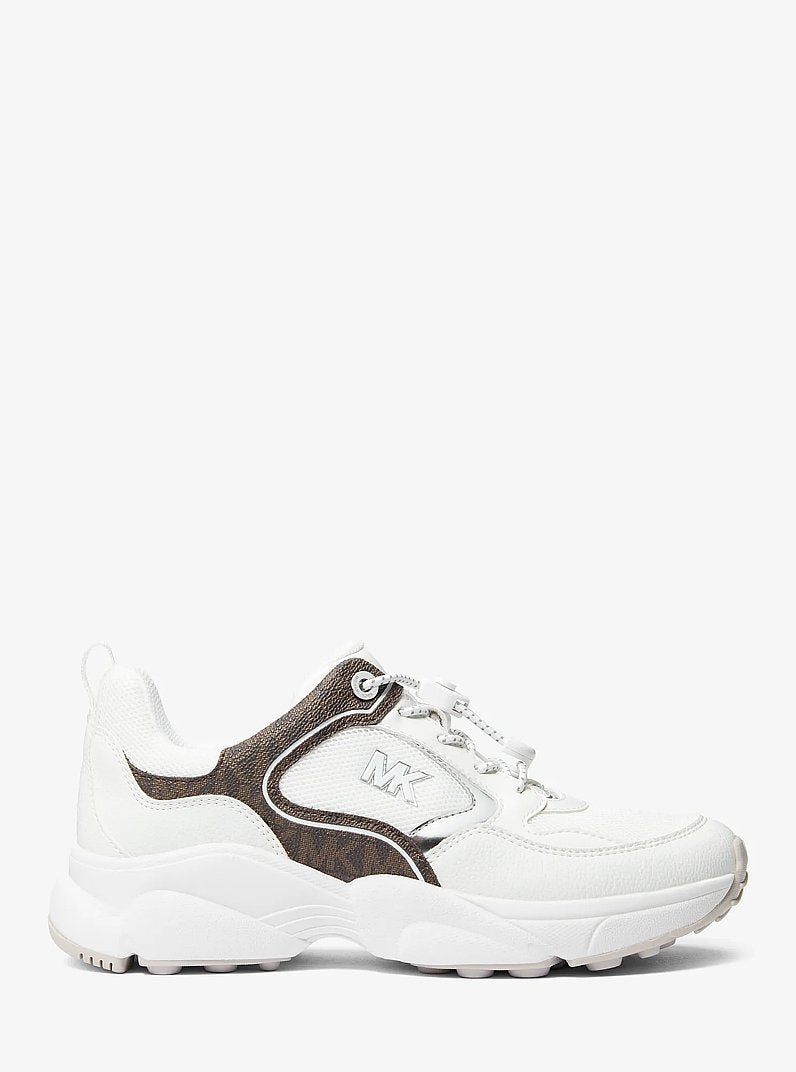 Michael Kors Jett Mixed-Media Trainer OP WHT/BROWN