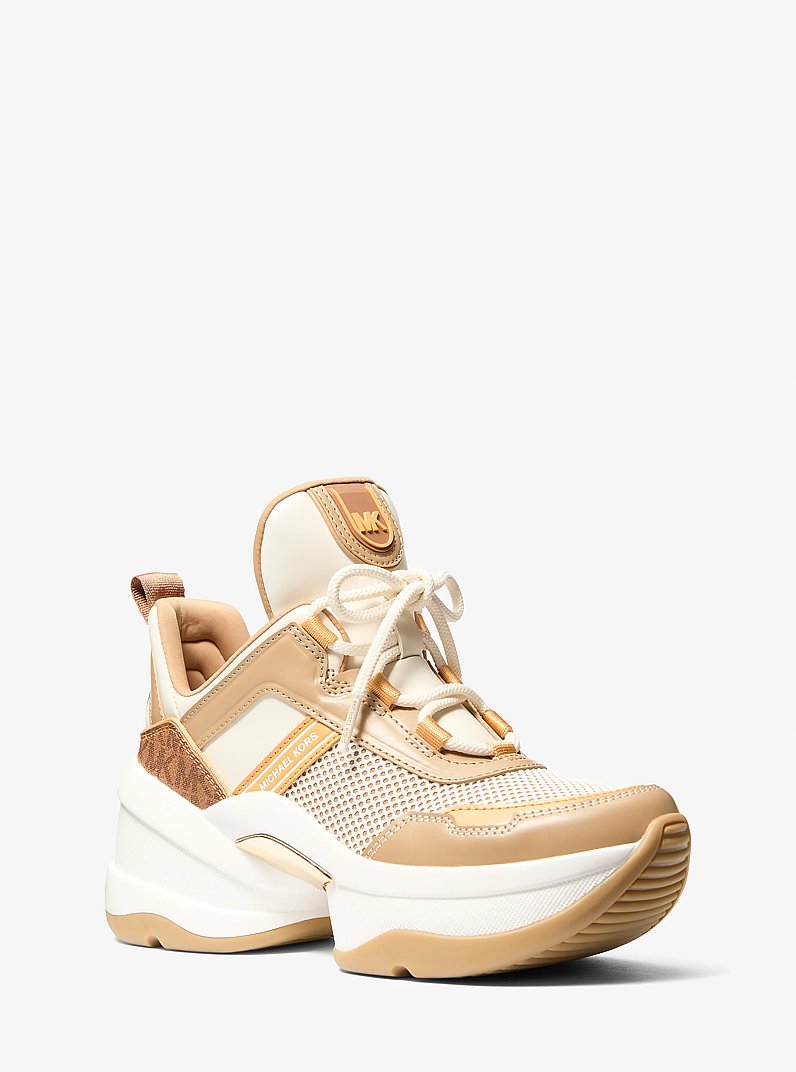 Michael Kors Olympia Mixed-Media Trainer HONEYWHEAT