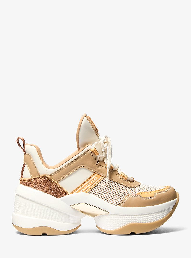 Michael Kors Olympia Mixed-Media Trainer HONEYWHEAT
