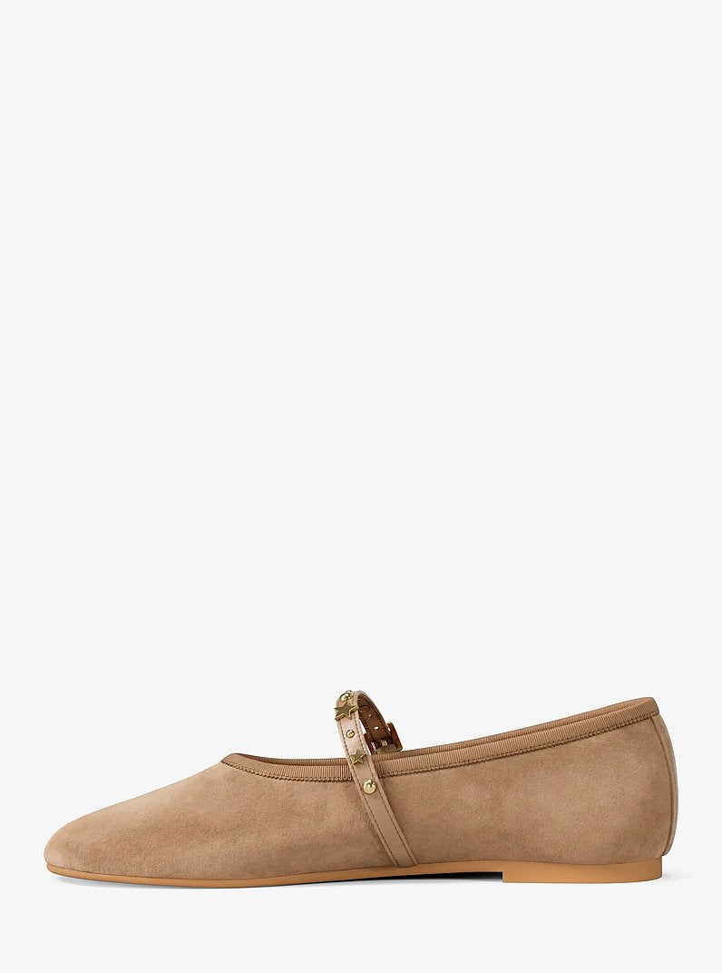 Michael Kors Phoebe Embellished Leather Ballet Flat CAMEL