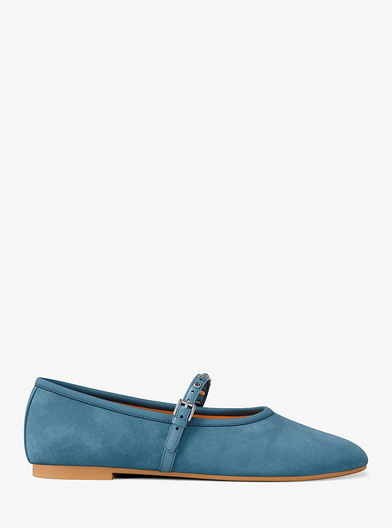 Michael Kors Phoebe Embellished Leather Ballet Flat DENIM