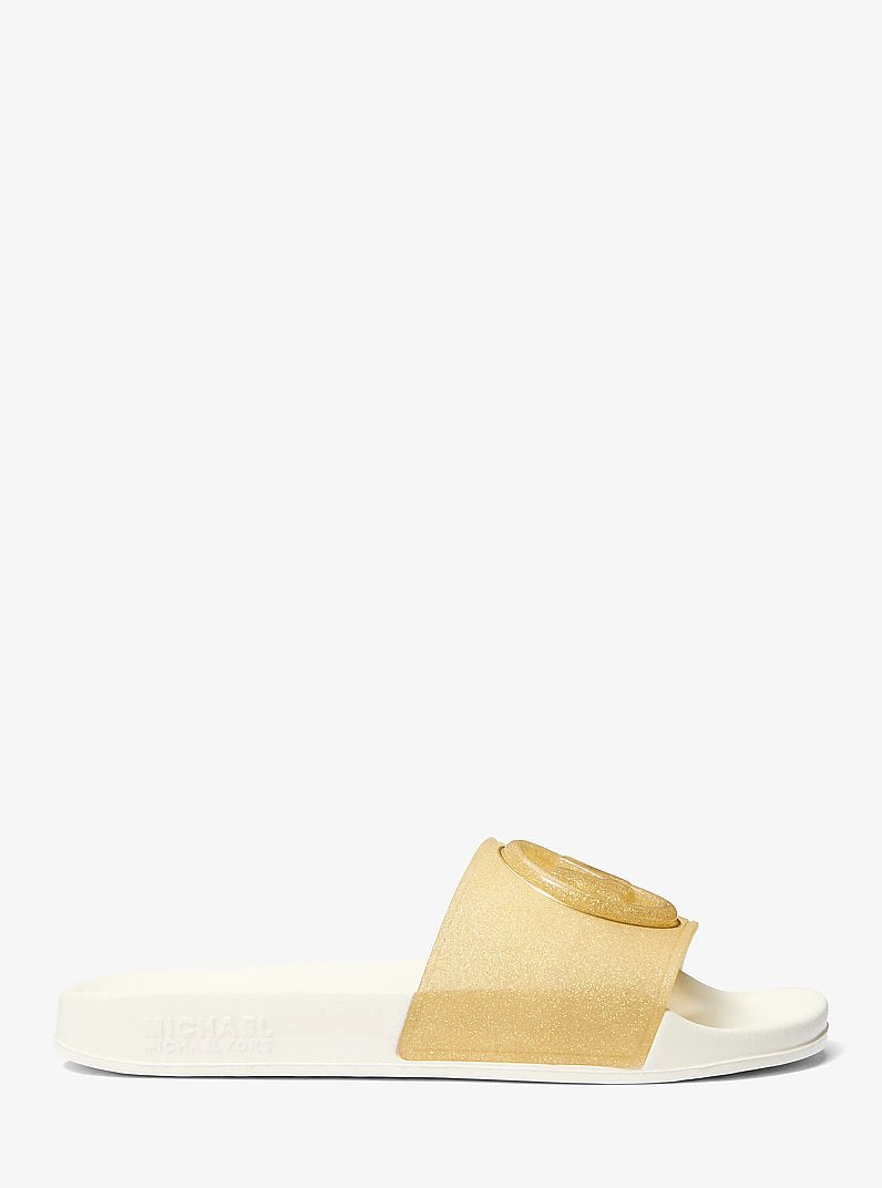 Michael Kors Penny Glitter Embellished PVC Slide Sandal PALE GOLD