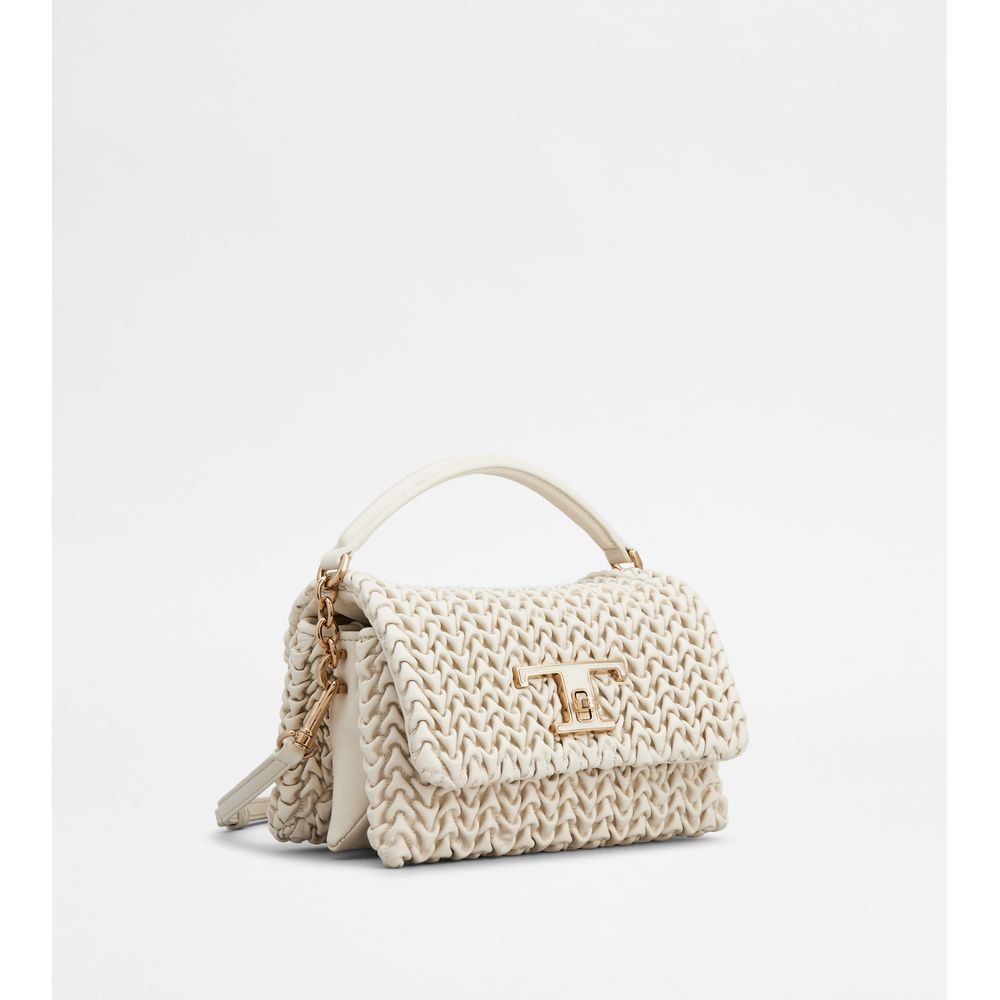 Tods T Timeless Flap Bag In Leather Micro Off White