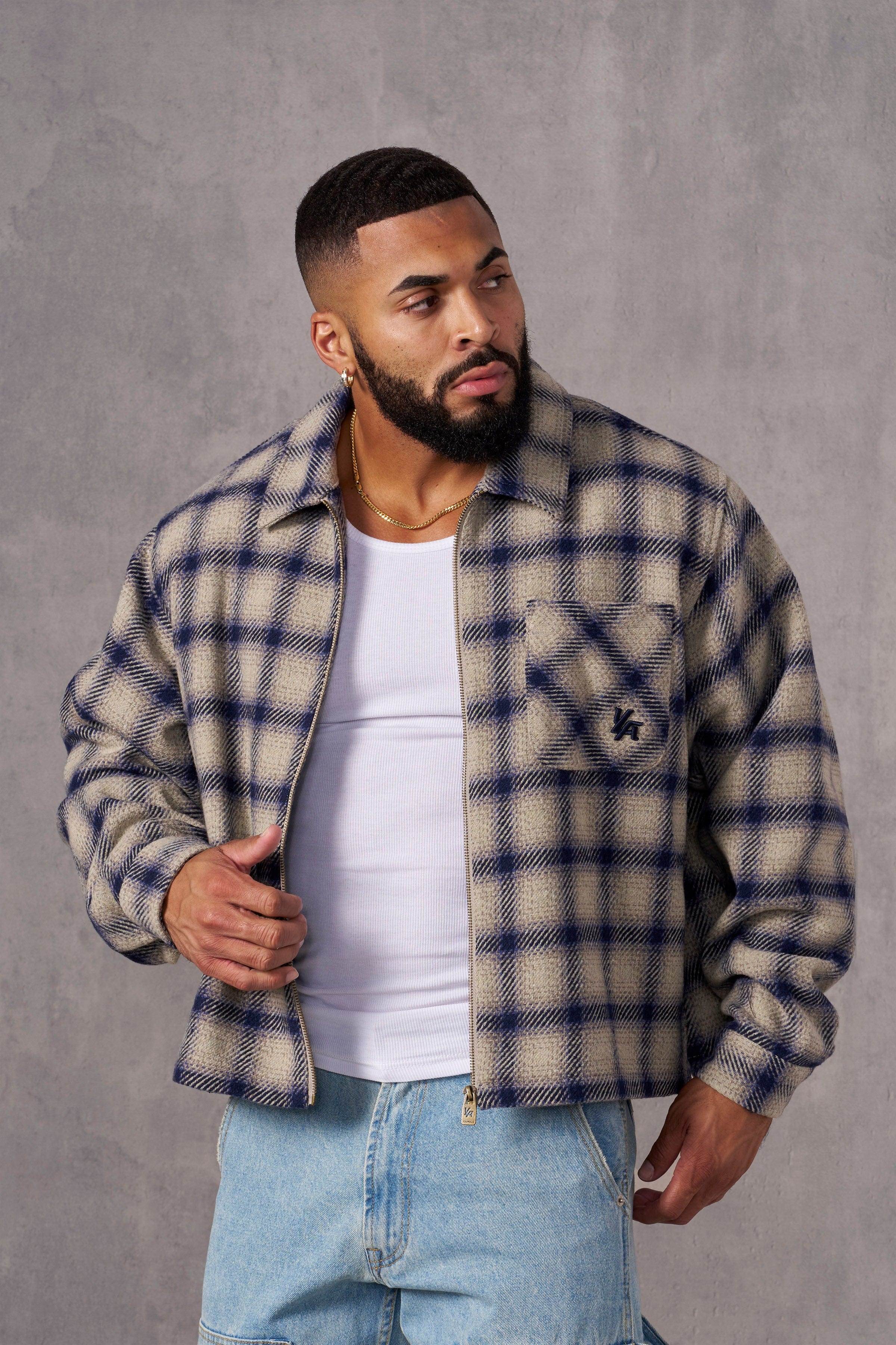 YoungLA 5002 - Highlander Flannel Jackets Blue/Off-White