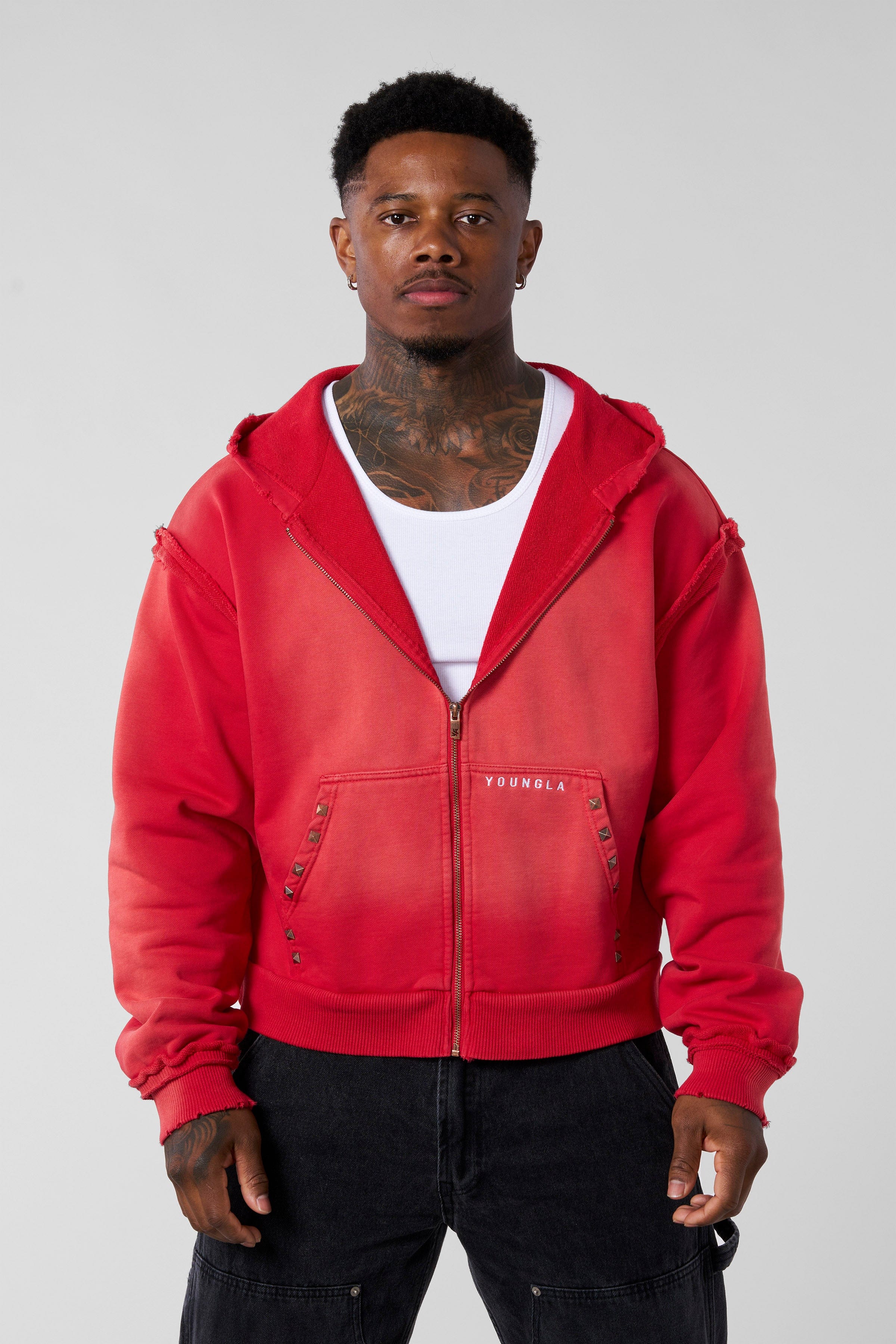 YoungLA 5024 - Deconstructed Terry Hoodies Red Wash