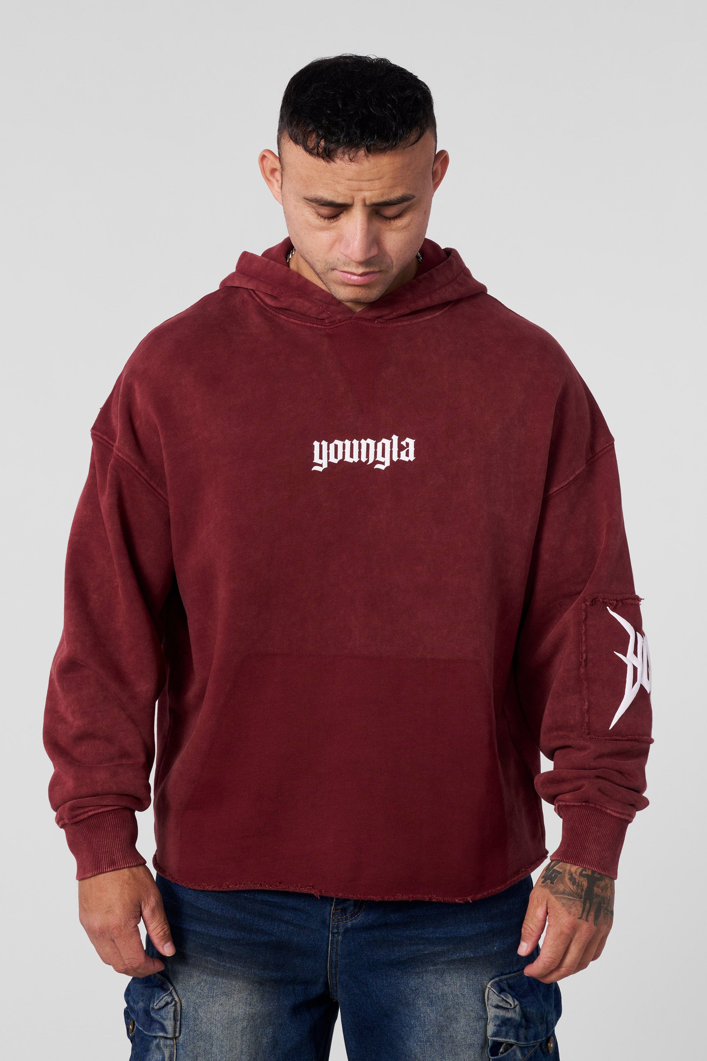 YoungLA 5025 - Patch Hoodie Burgundy Wash