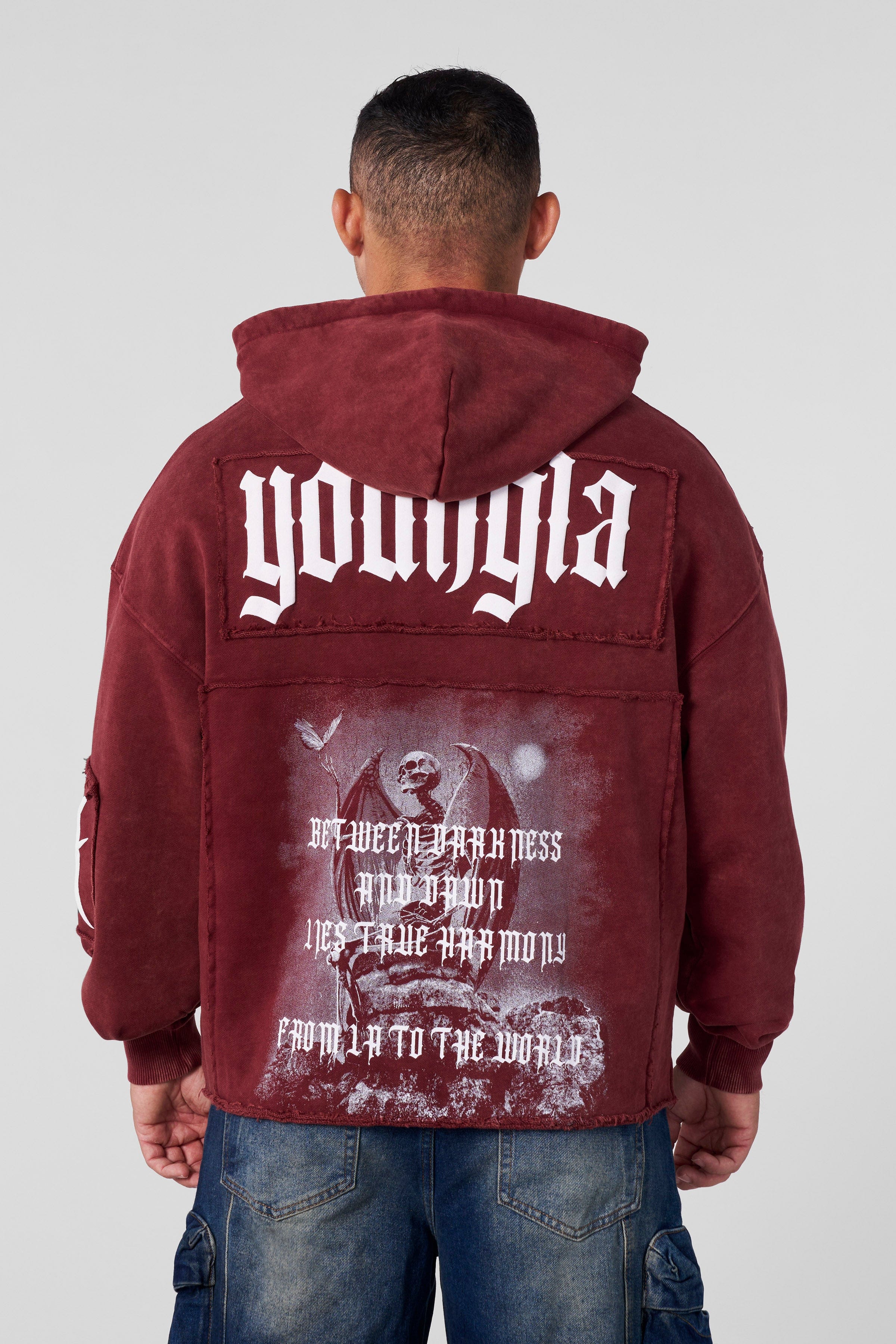 YoungLA 5025 - Patch Hoodie Burgundy Wash