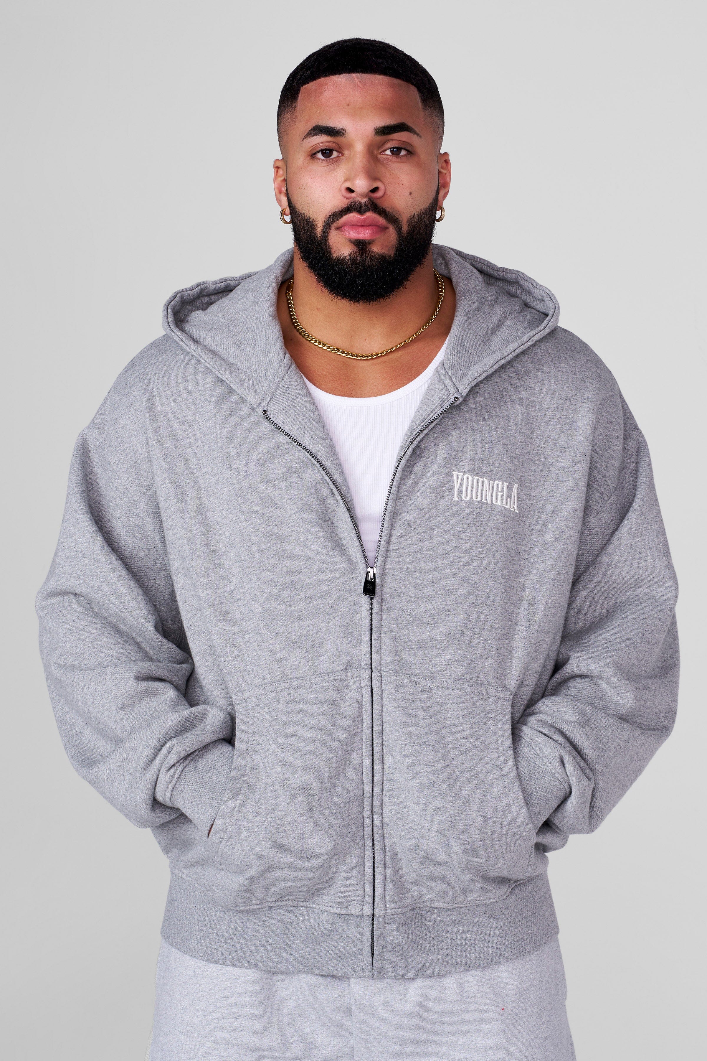 YoungLA 5062 - Heritage Zip-Up Hoodies Heather Grey