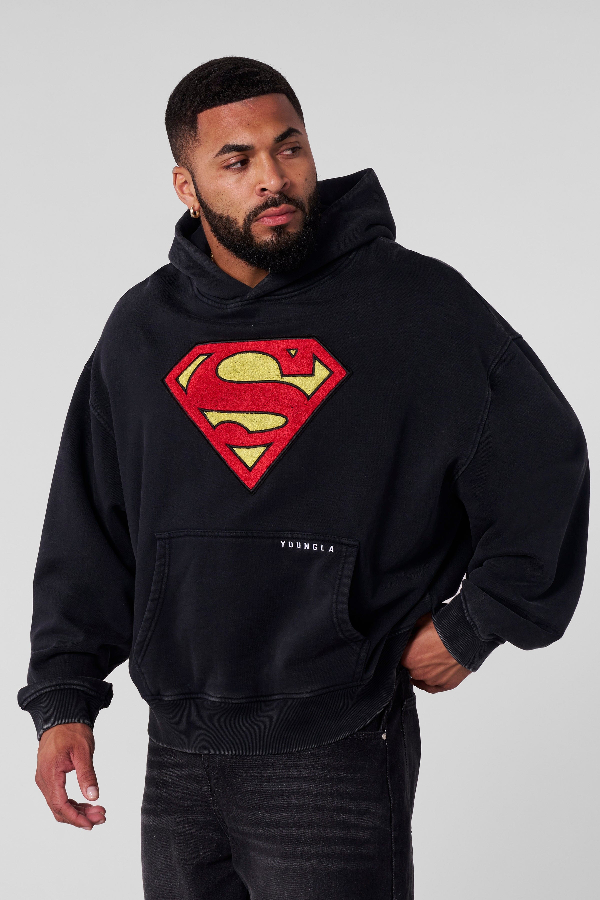 YoungLA 5079 - Superman Legacy Hoodies Black Wash
