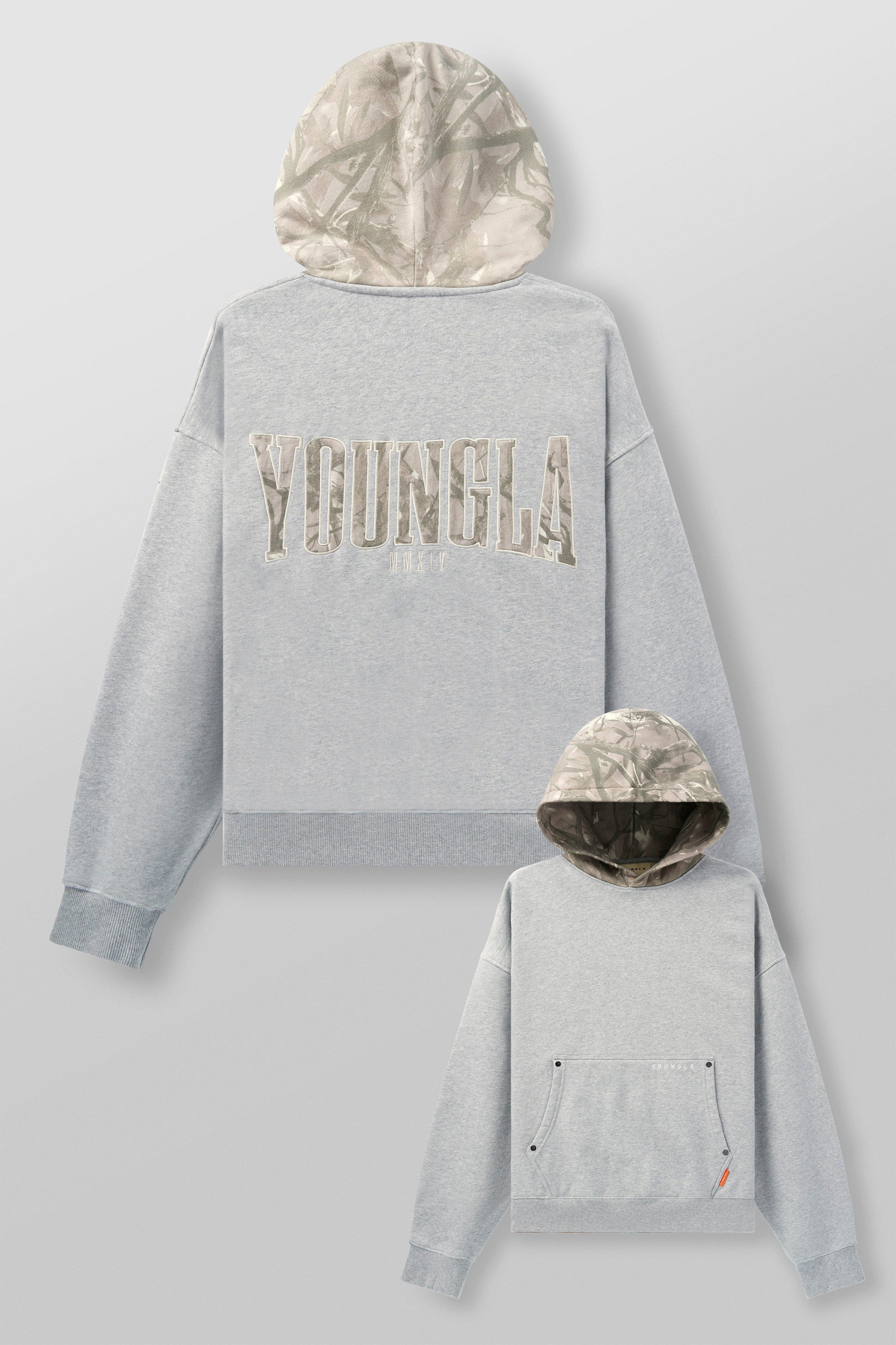 YoungLA 5098 - Tree Camo Hoodies Heather Grey