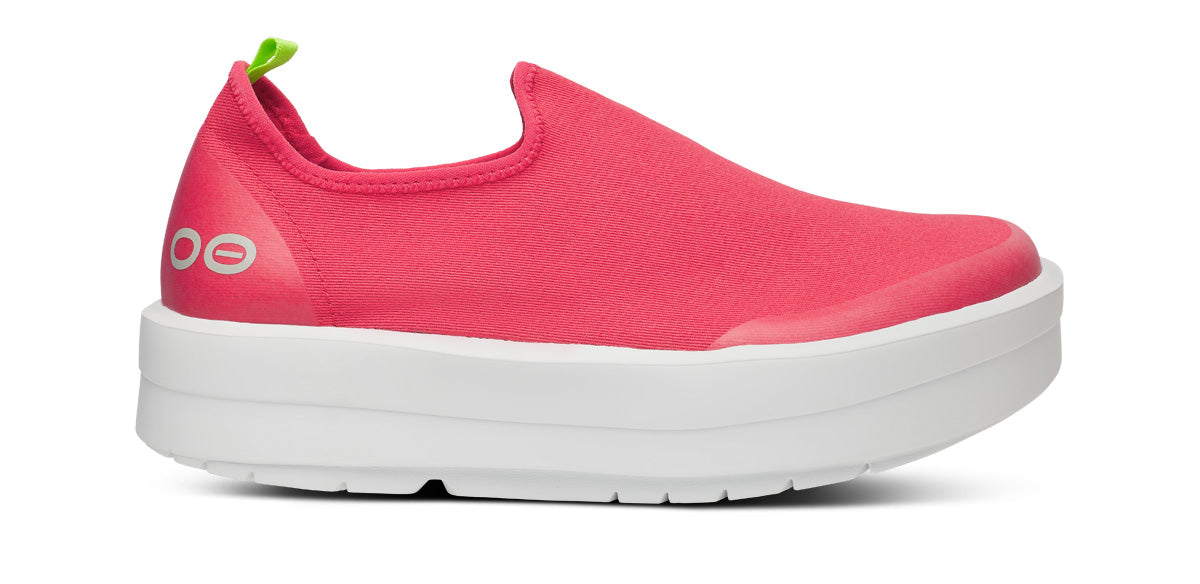Oofos Women's Canvas Shoe White & Neon Berry