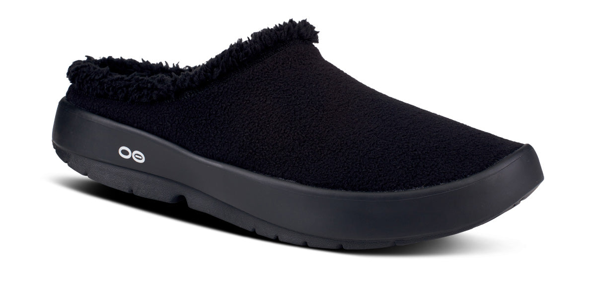 Oofos Men's Faux Sherpa Slipper Black Sherpa
