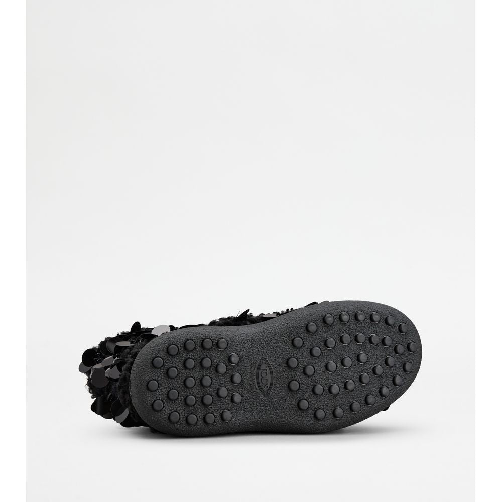 Tods W. G. Lace-Up Ankle Boots In Faux Fur Black Womens