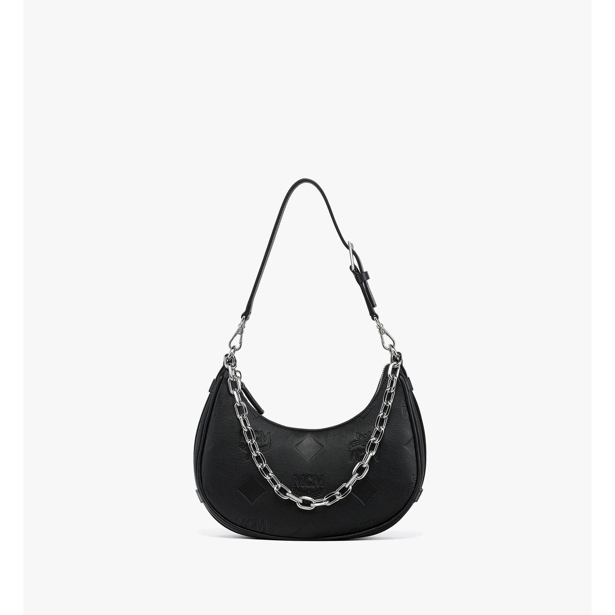 MCM Small Aren Crescent Hobo Bag in Maxi Monogram Leather