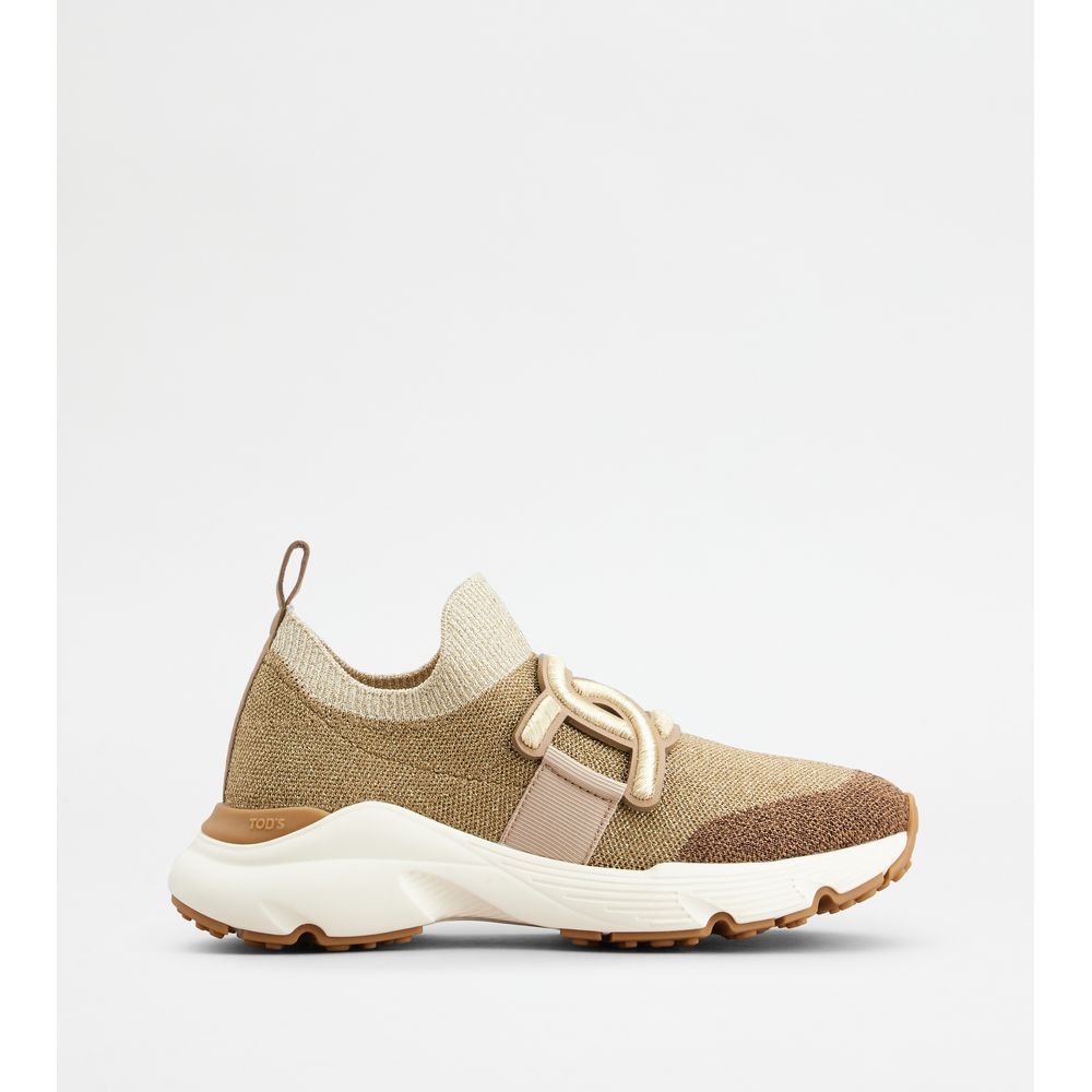 Tods Kate Slip-On Sneakers In Fabric Gold Brown Womens