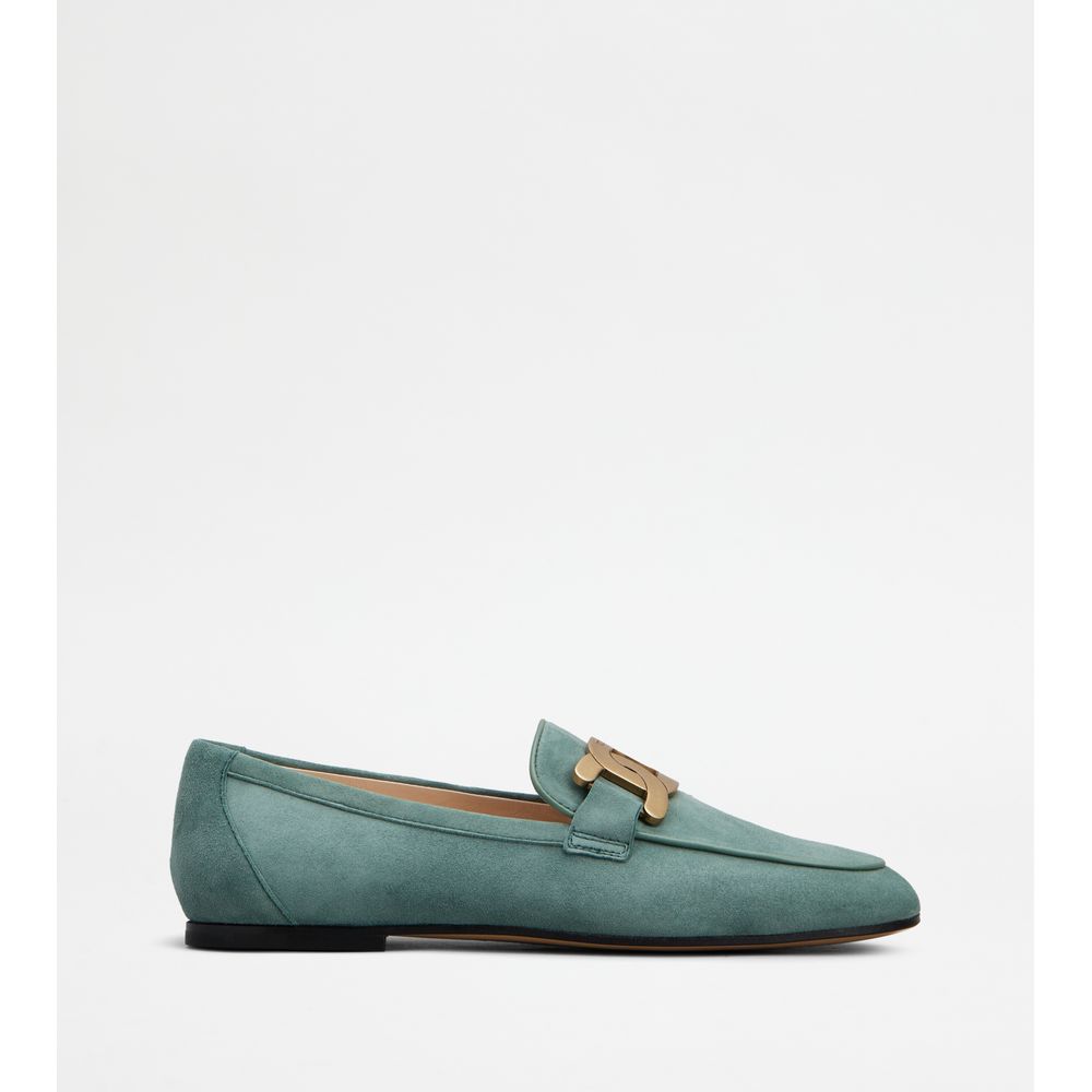 Tods Kate Loafers In Suede Light Blue Womens