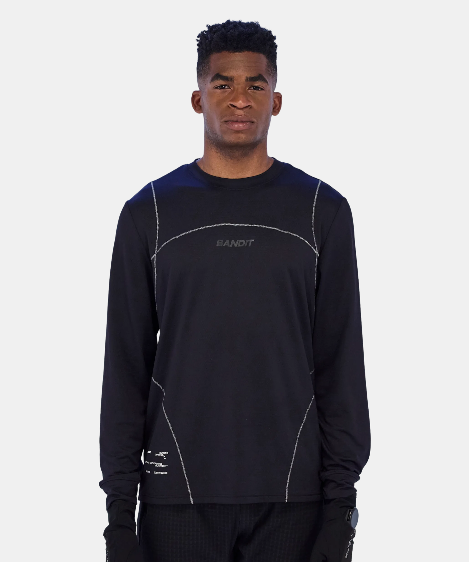 Bandit Mens Micromesh Reflecto Stitch Long Sleeve Tee Black