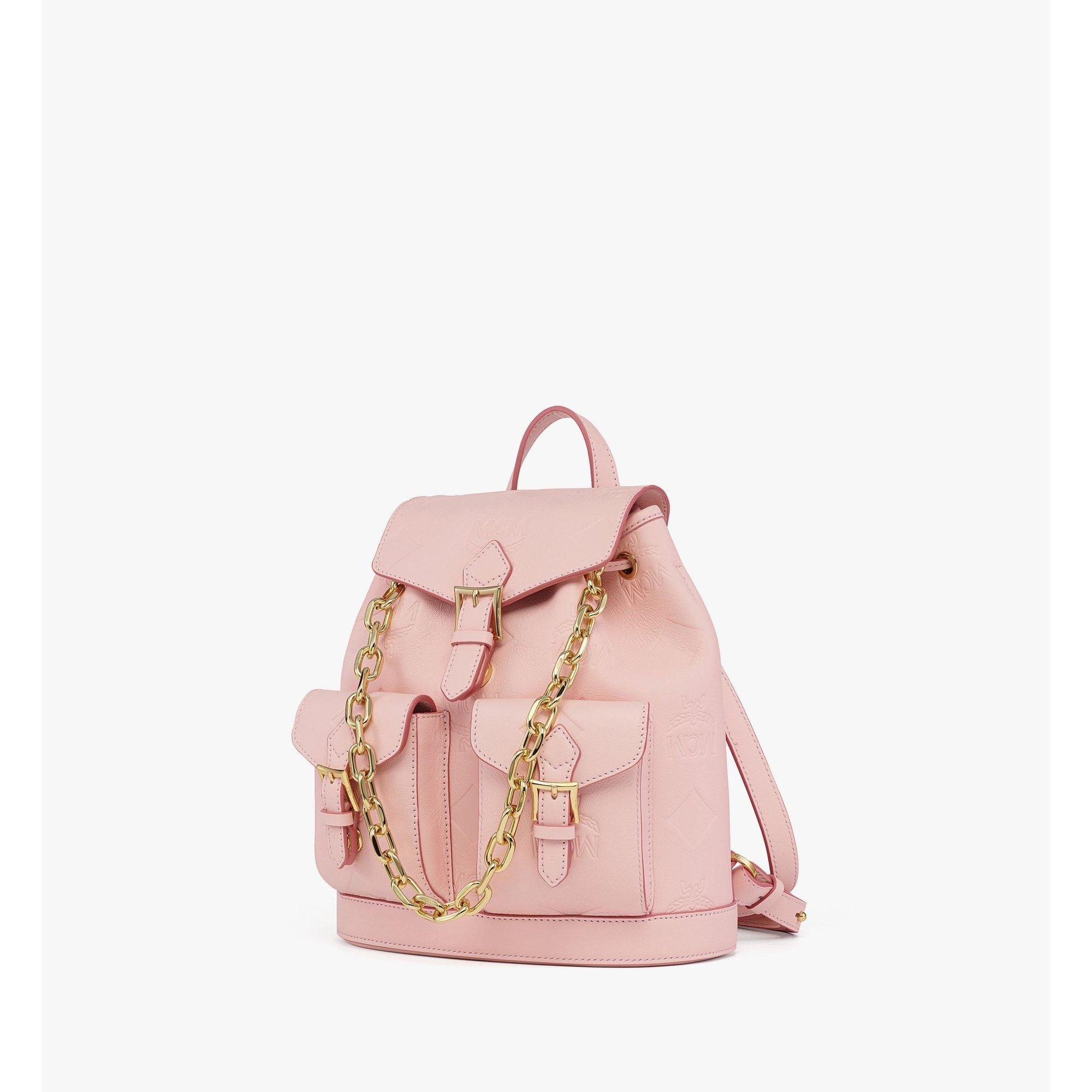MCM Small Aren Drawstring Backpack in Maxi Monogram Leather