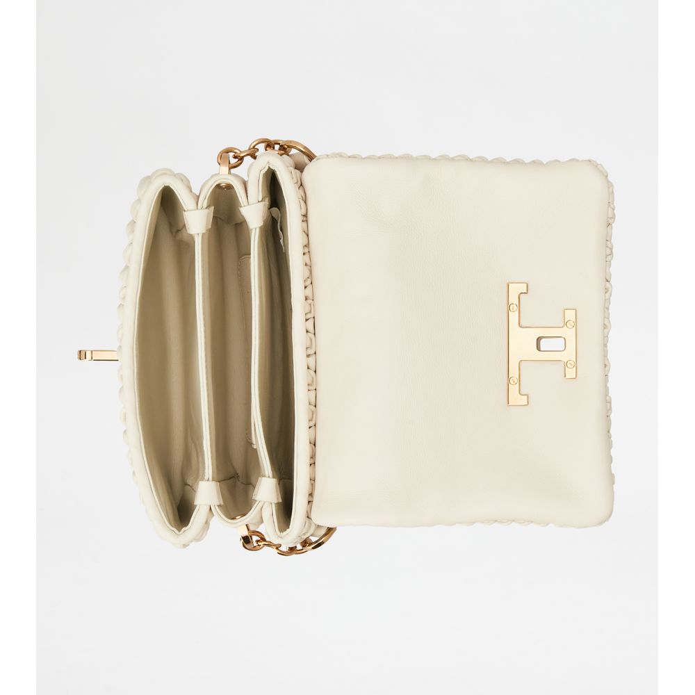 Tods T Timeless Flap Bag In Leather Micro Off White