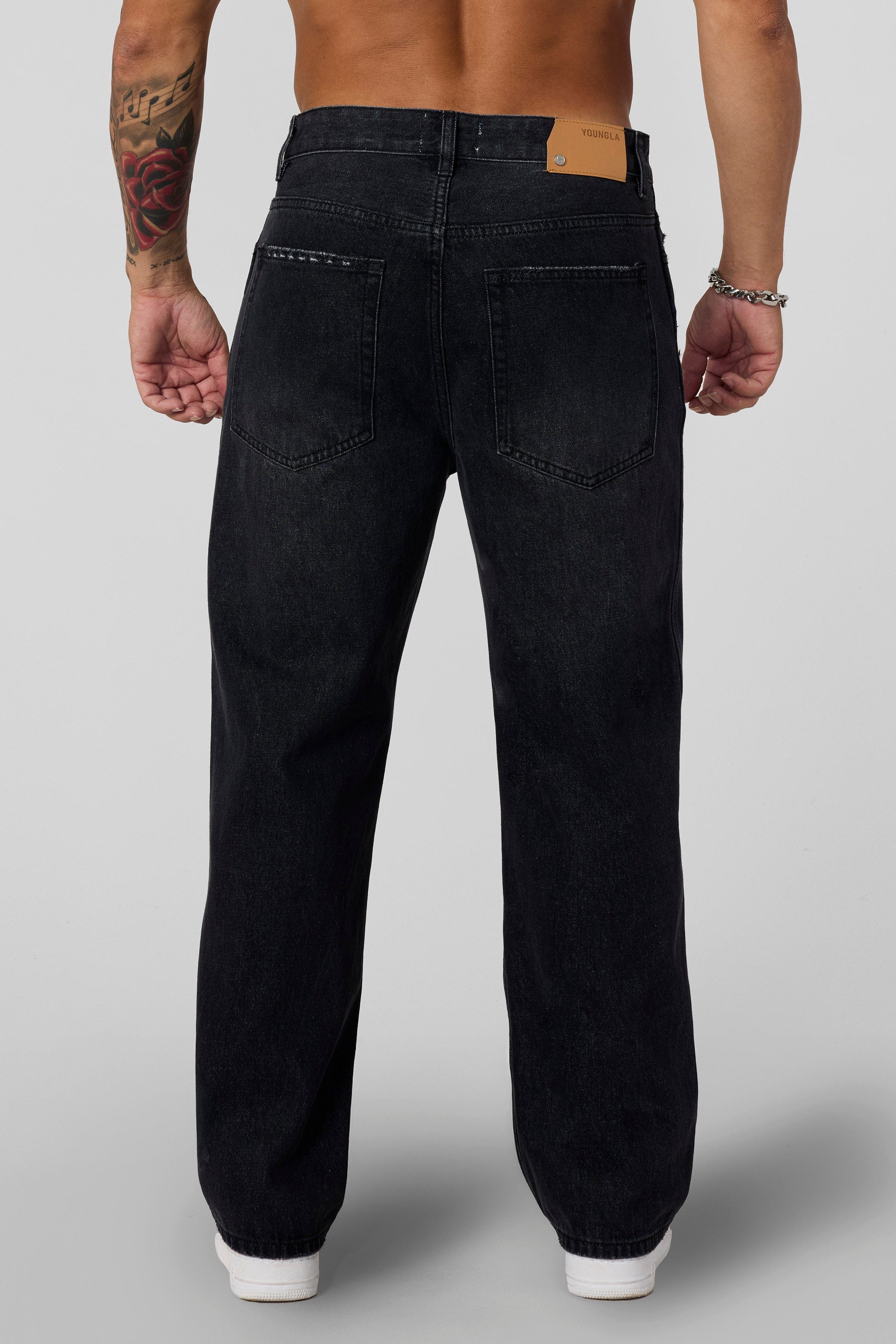 YoungLA 6025 - Straight Fit Ripped Jeans Black Wash