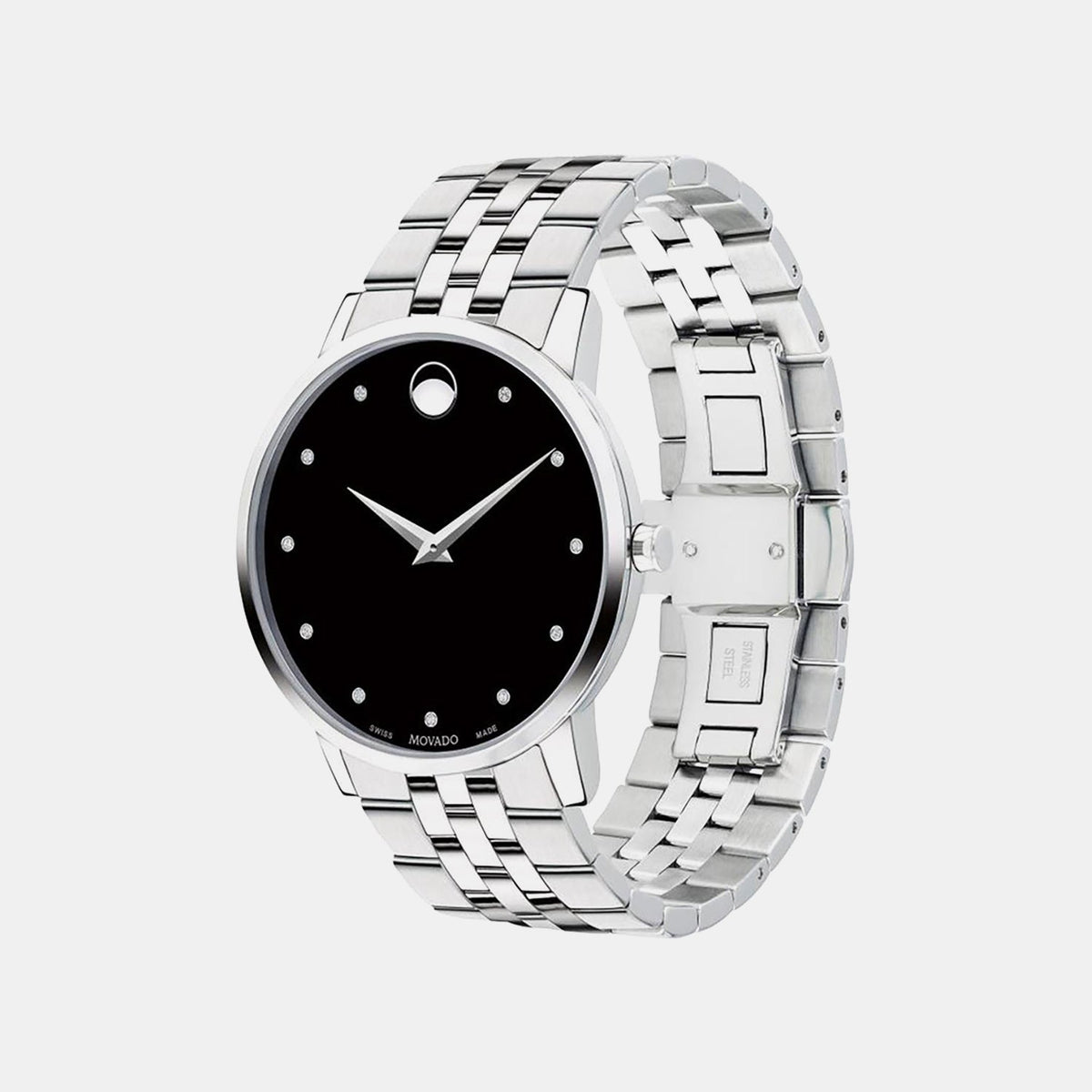 Movado Museum Classic Men Quartz Black Dial Analog Stainless Steel Watch 607201