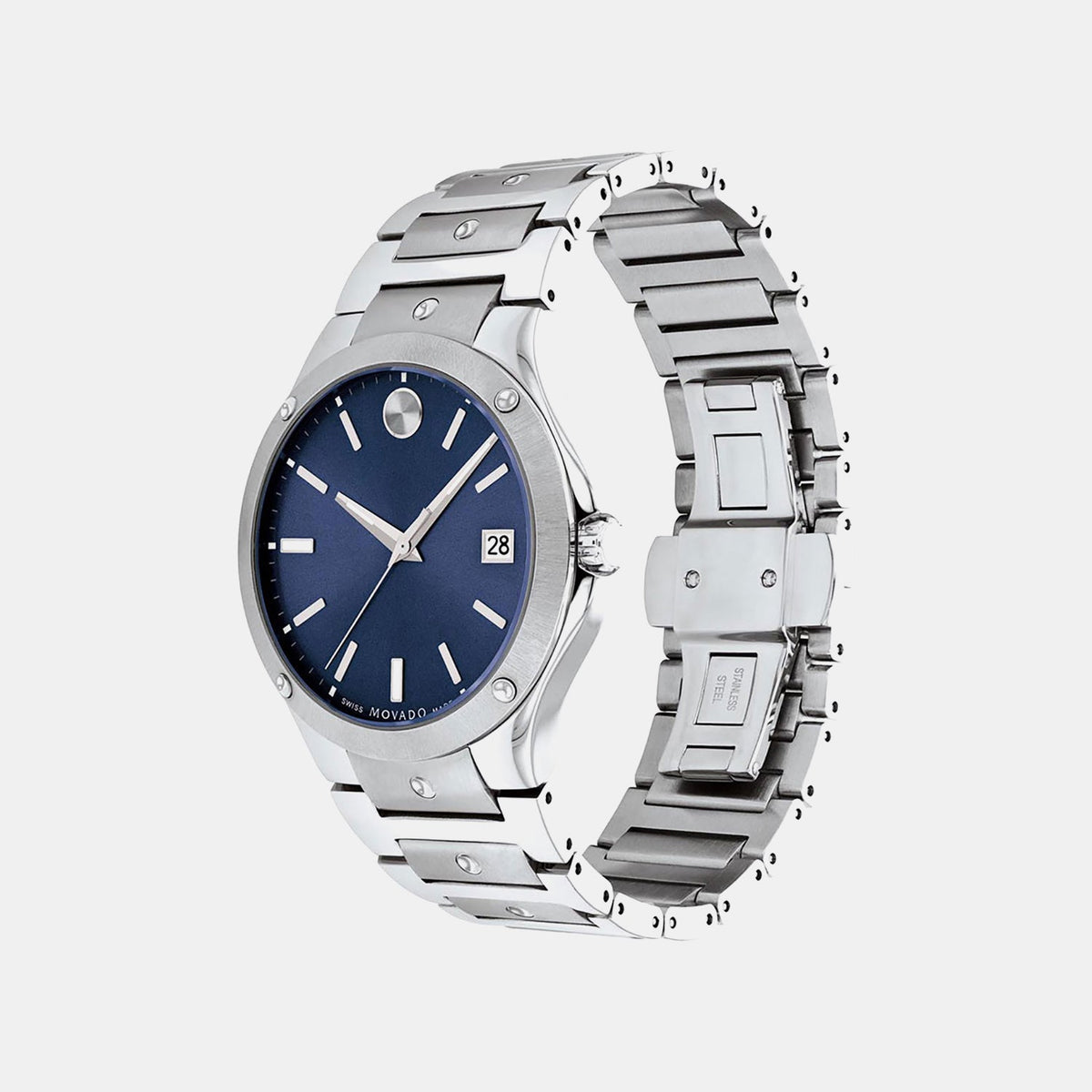 Movado Se Men Quartz Blue Dial Analog Stainless Steel Watch 607513