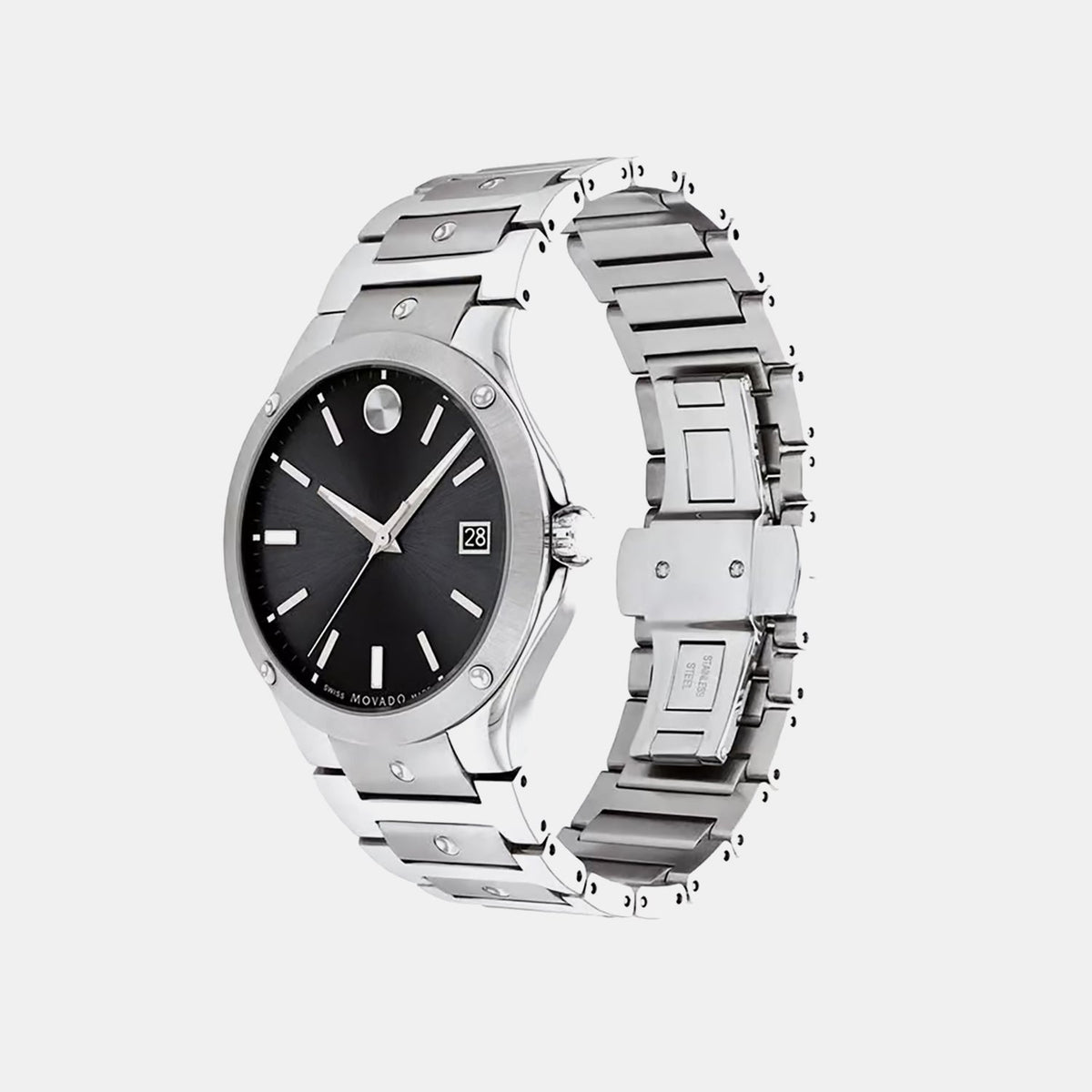 Movado Se Men Quartz Black Dial Analog Stainless Steel Watch 607541