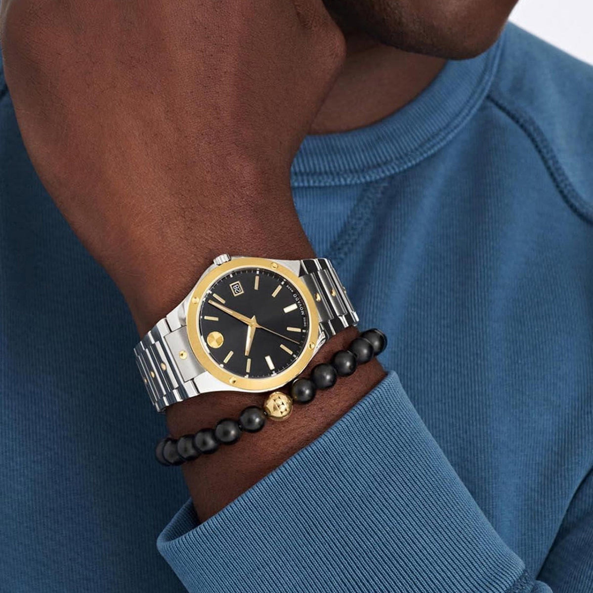 Movado Se Men Quartz Black Dial Analog Stainless Steel Watch 607596