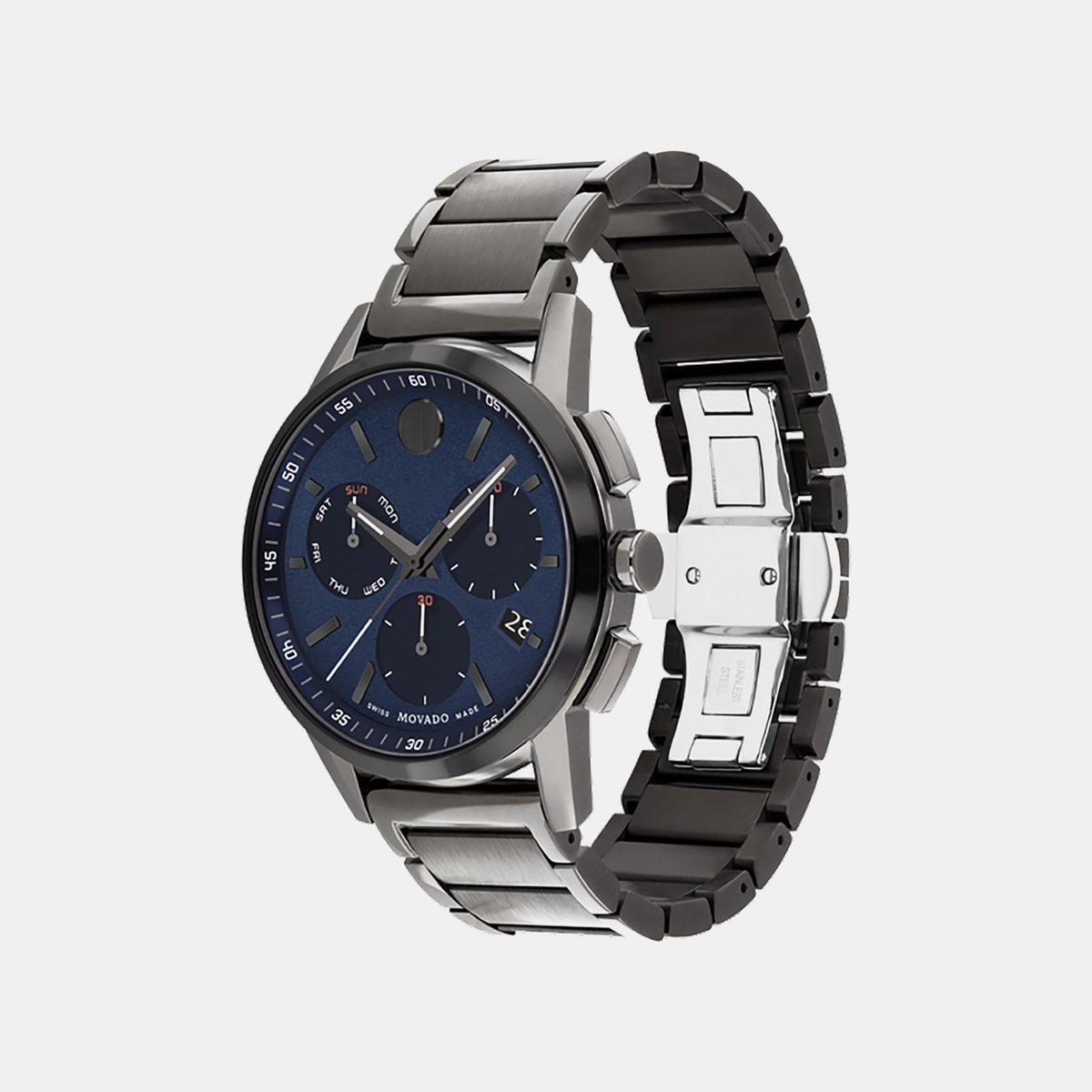 Movado Museum Sport Men Quartz Blue Dial Chronograph Stainless Steel Watch 607624