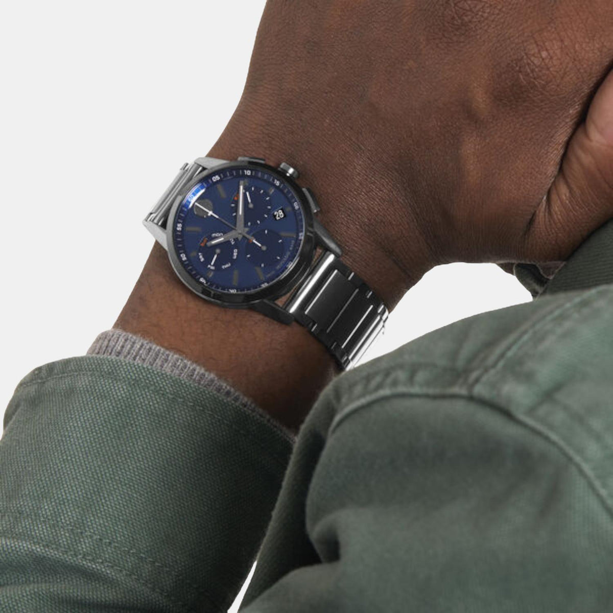Movado Museum Sport Men Quartz Blue Dial Chronograph Stainless Steel Watch 607624