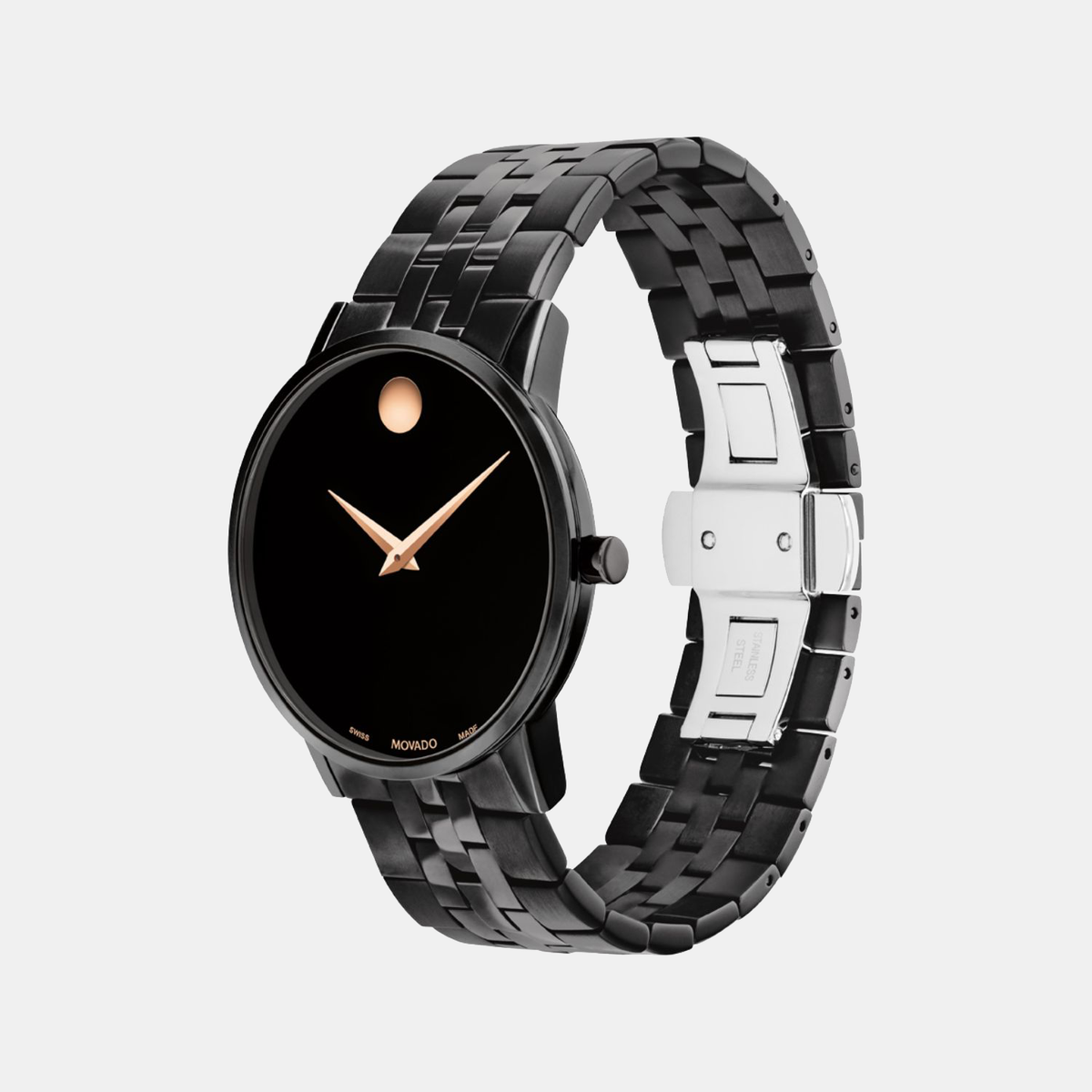 Movado Museum Classic Men Quartz Black Dial Analog Stainless Steel Watch 607963