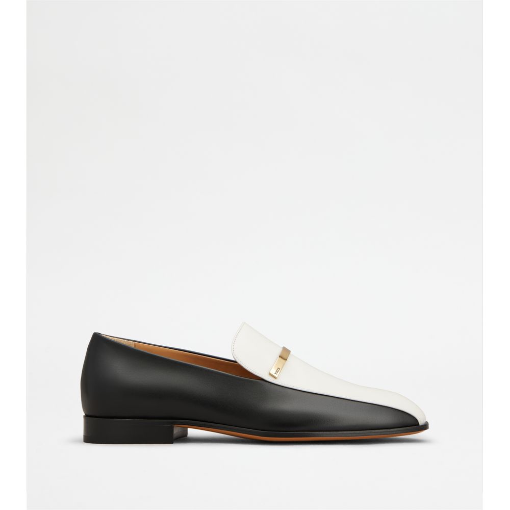 Tods Loafers In Leather Black White Womens
