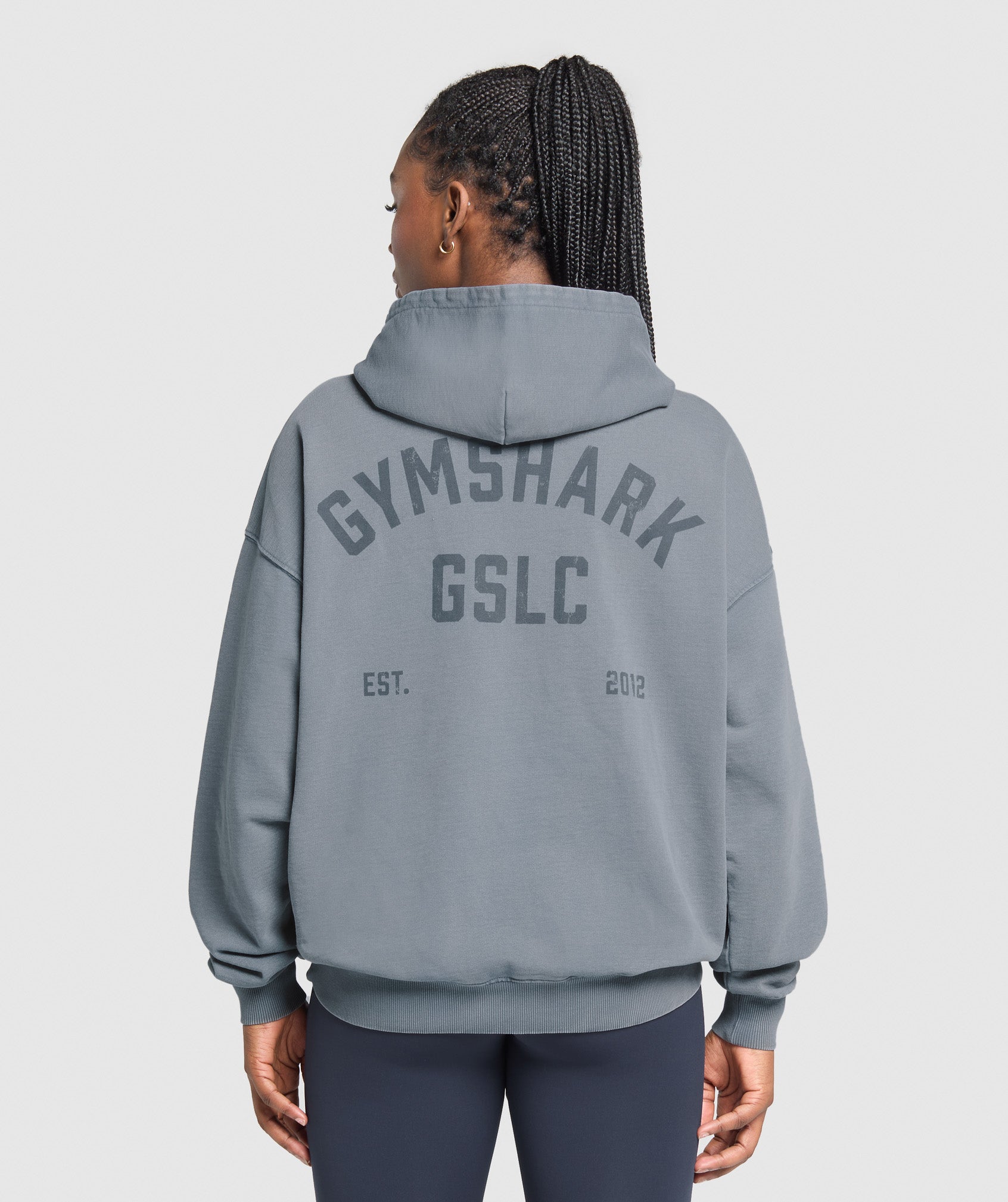Women's Gymshark Gslc Graphic Oversized Hoodie   Iron Blue