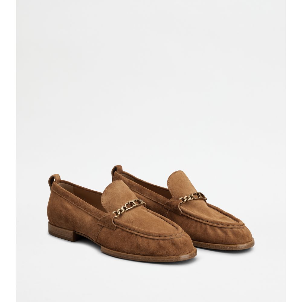 Tods Loafers In Suede Brown Womens