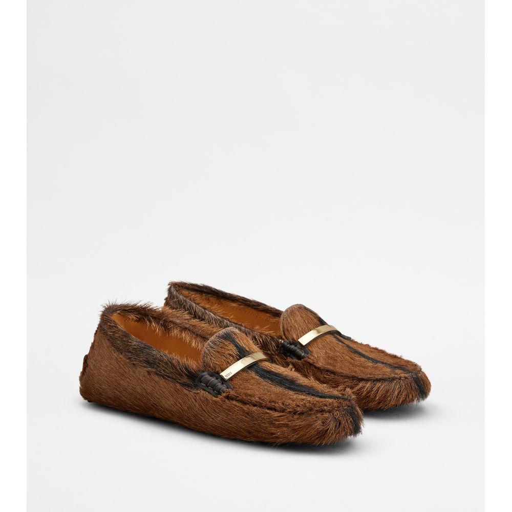 Tods Gommino Loafers In Fur Brown Black Womens