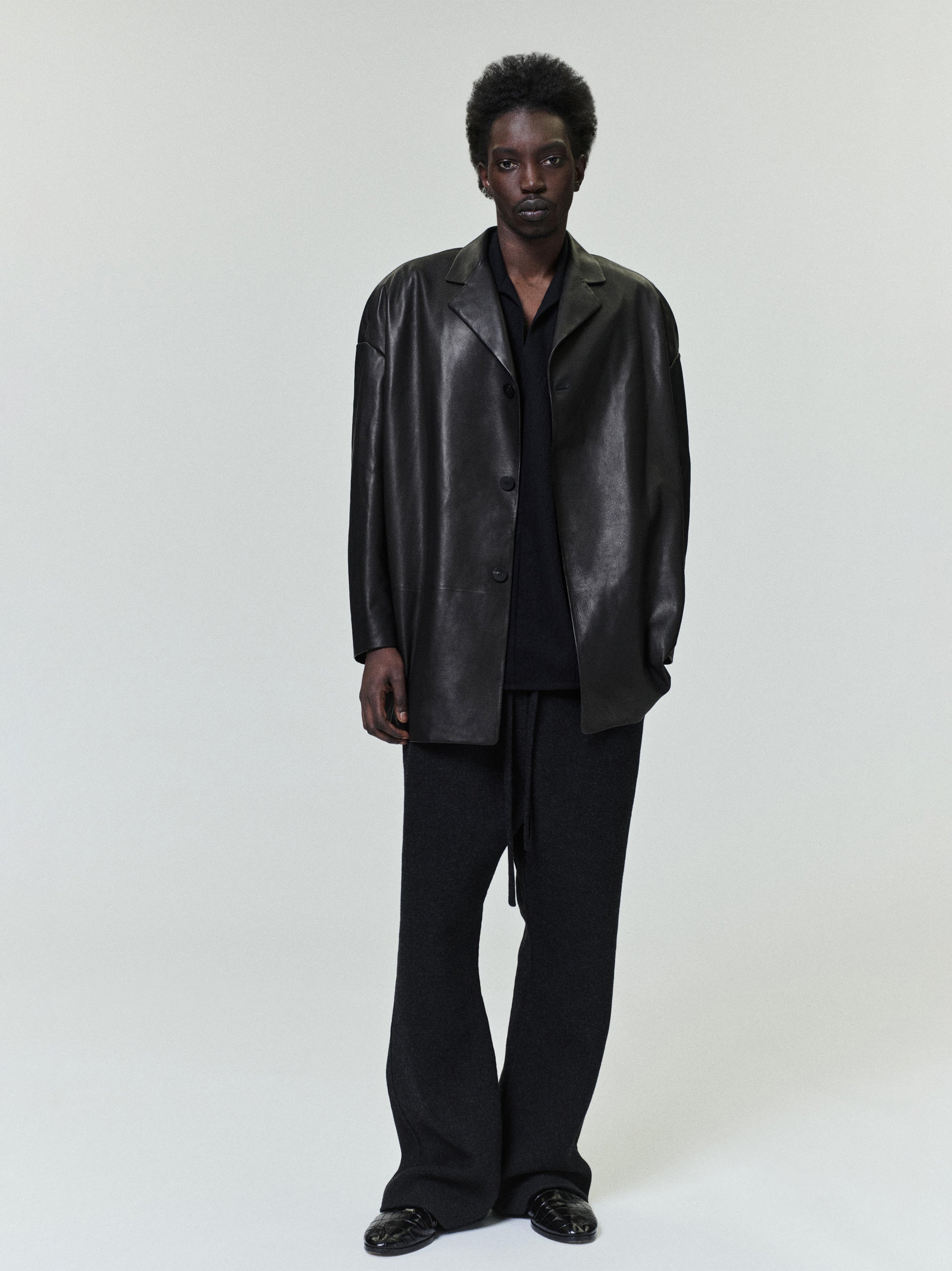 Essentials Leather Relaxed Blazer Black