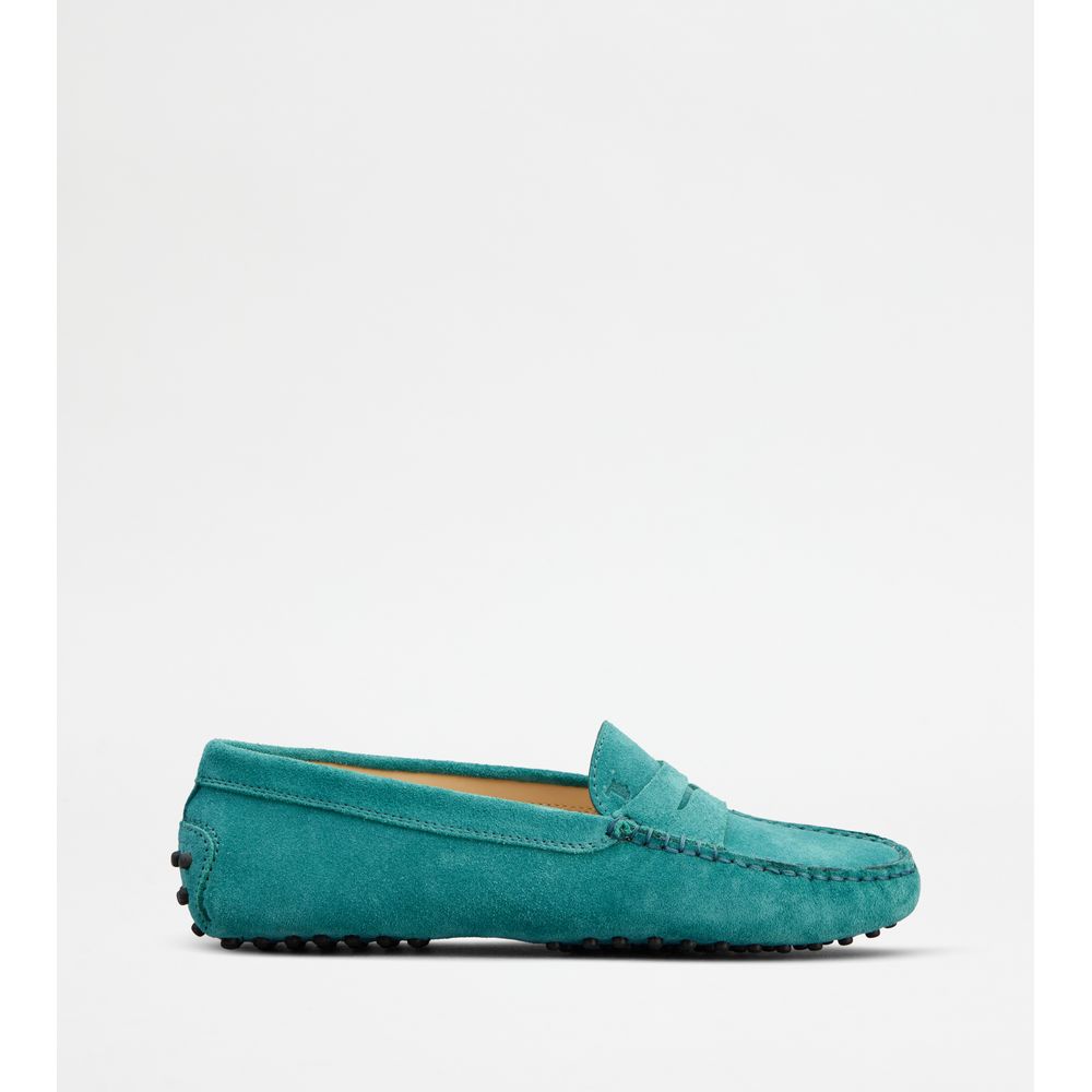 Tods Gommino Loafers In Suede Green Womens