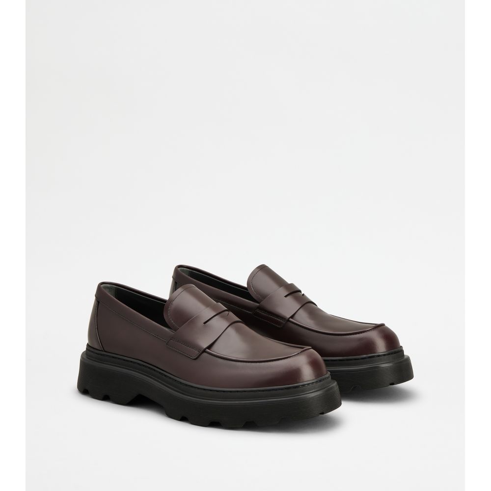 Tods Loafers In Leather Burgundy Mens