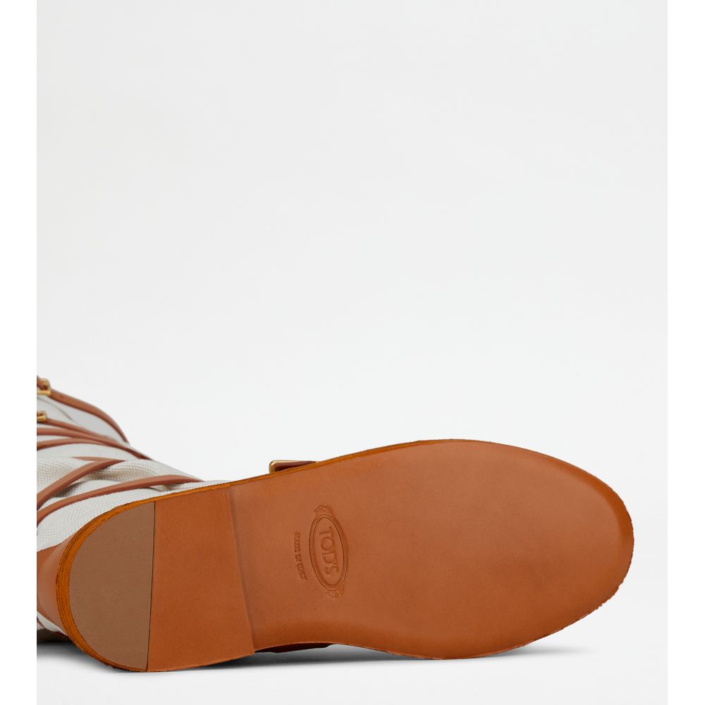 Tods Boots In Leather And Canvas Brown Womens